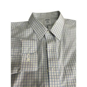 Brooks Brothers Madison 17 3/5 Blue Yellow Checked Non Iron‎ 100% Cotton Shirt